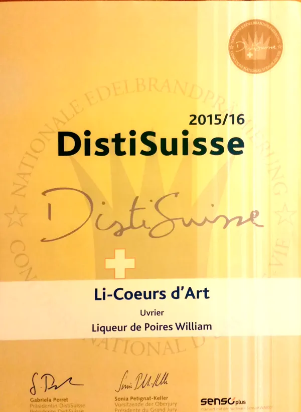 Diplôme DistiSuisse 2015/16, liqueur de poires William